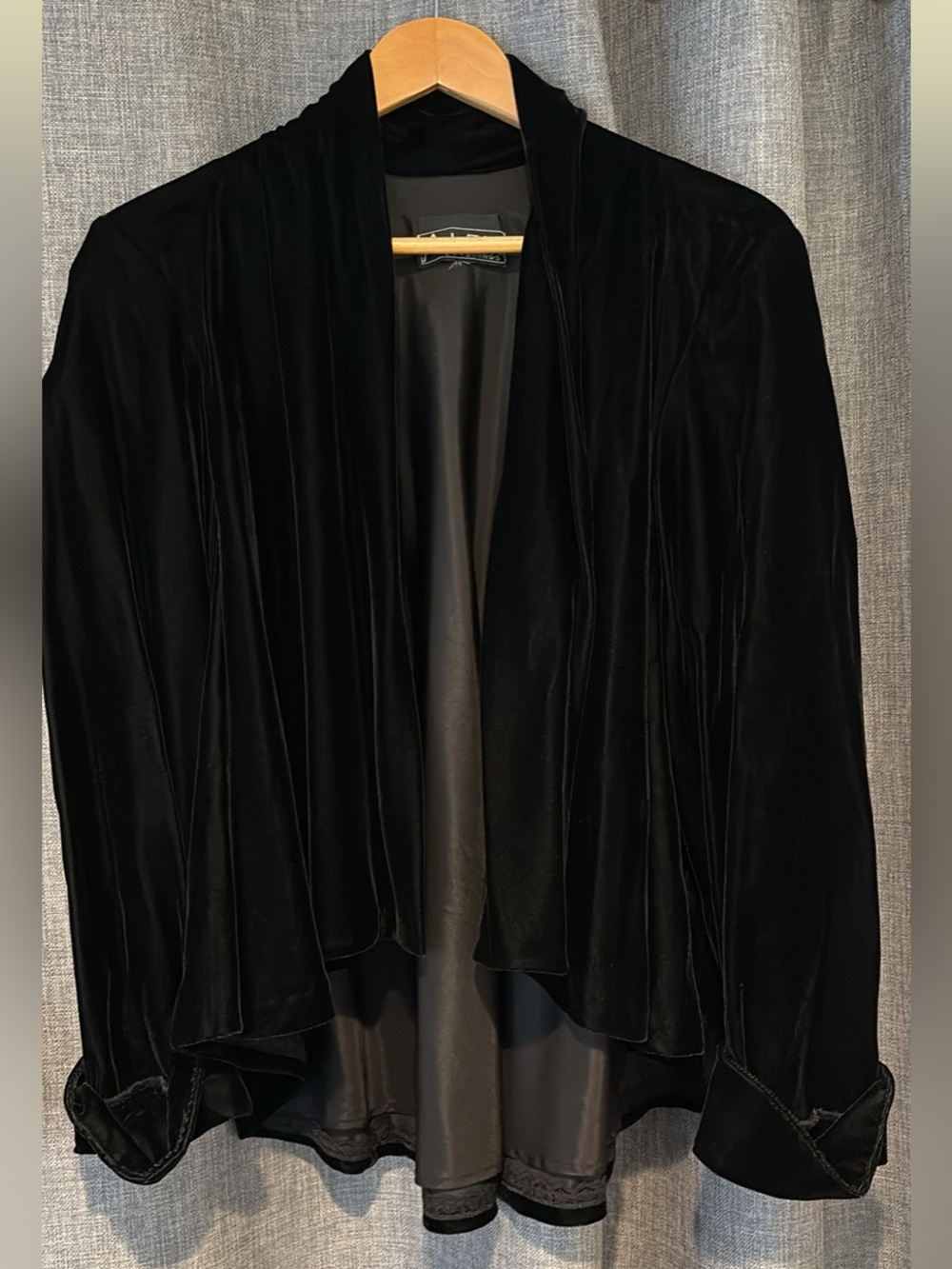 Alex Evenings Black Velvet Draped Open-Front Blazer